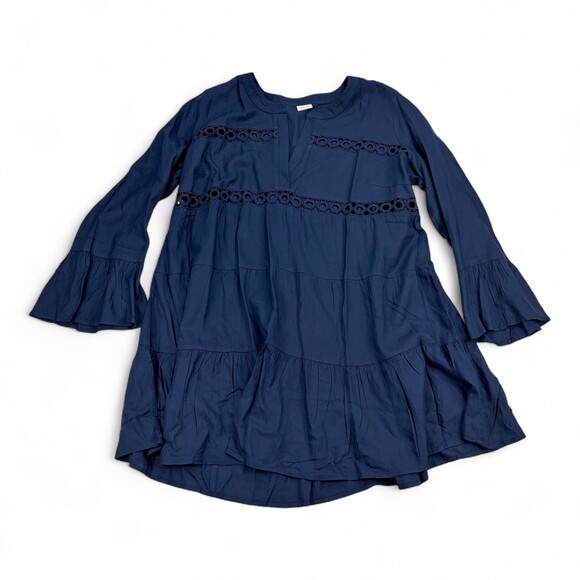 Lascana Tops - Lascana Navy Tiered Lace Tunic Blouse Bell Sleeve Size 12